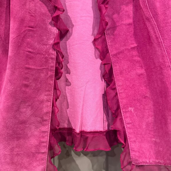 Think Tank Sz Medium Pink  Suede Vintage Style Jacket W/ Lace Trim Retro - Picture 3 of 4